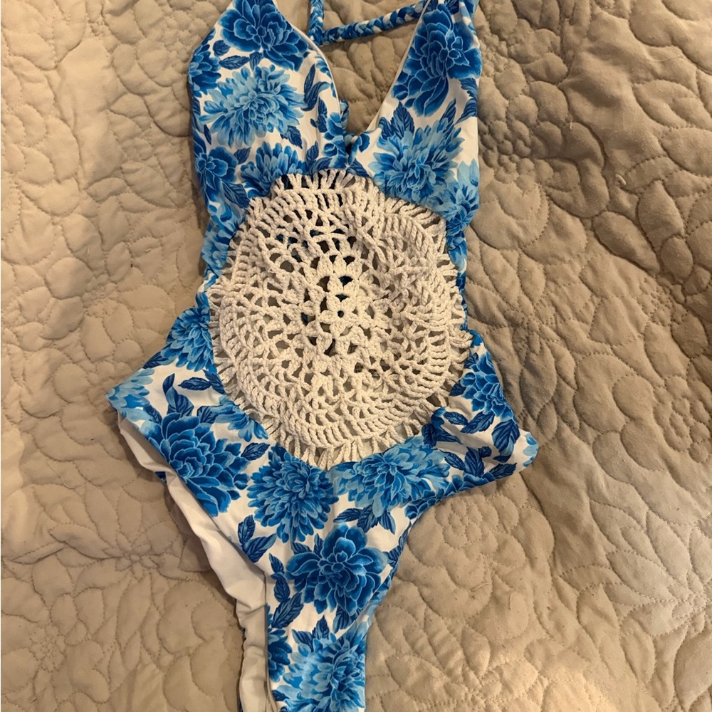 Frankie's Bikinis White Lined Swimsuit Interior